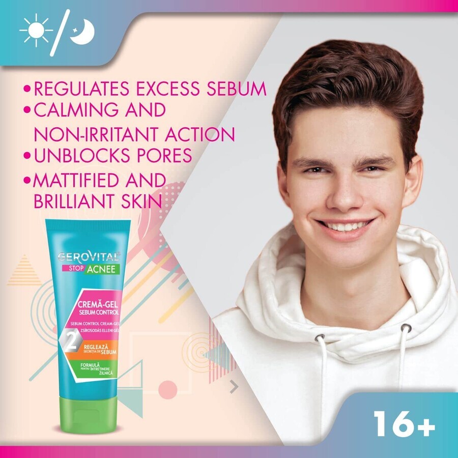 Gel crema controllo del sebo 2 Gerovital Stop Acne, 50 ml, Charmec