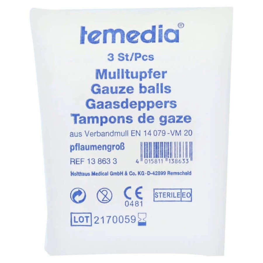 Torunda de gasa tamaño ciruela estéril 3 uds.