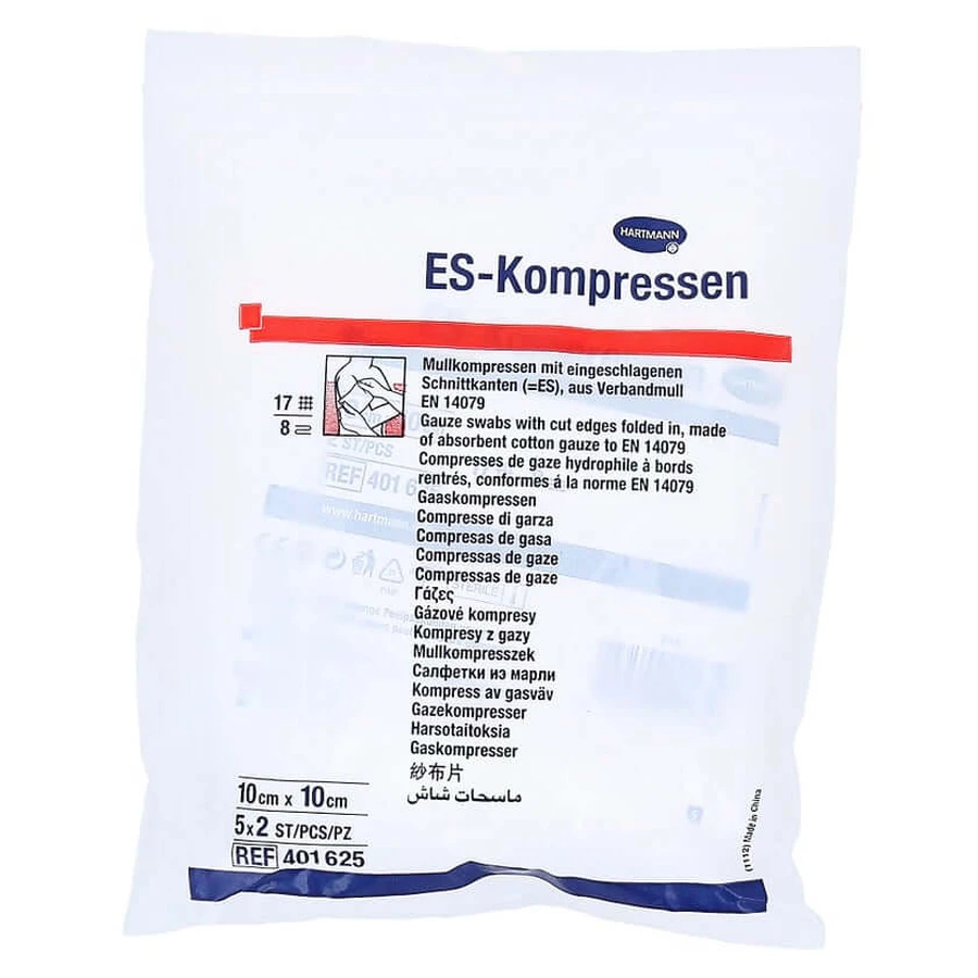 Es-compresas estériles 10x10 cm 8 pliegues 5X2 unid.