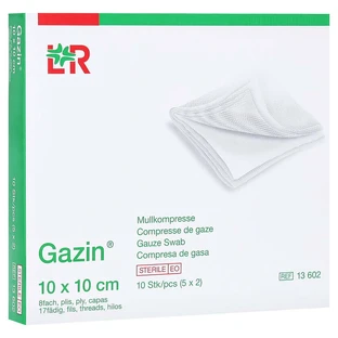 Gazin compresses de gaze 10x10 cm stériles 8 plis 5X2 pcs.