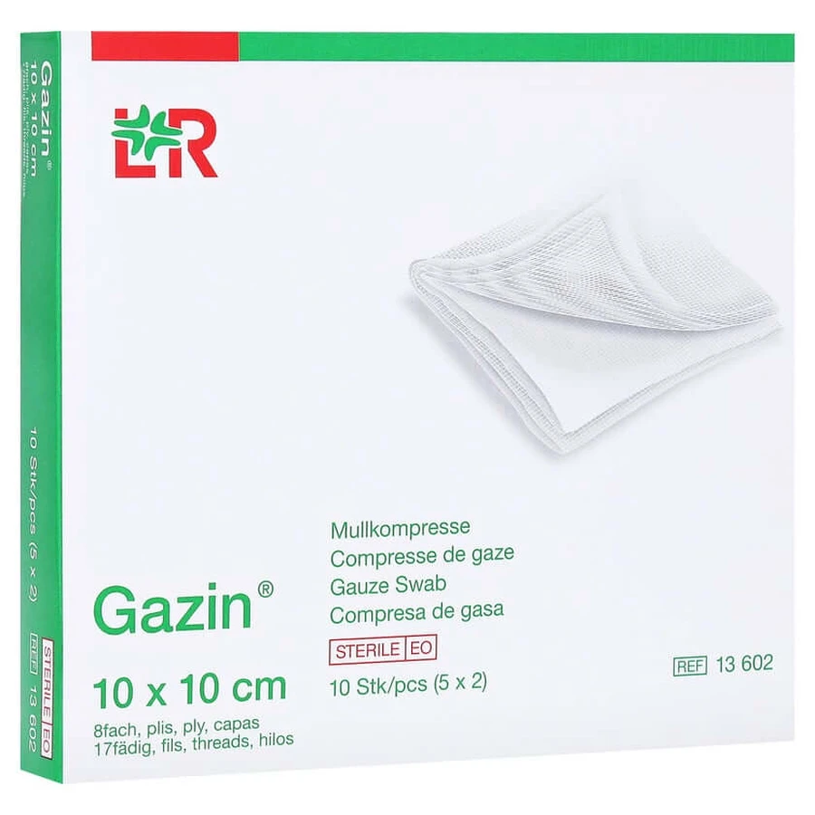 Gazin compresses de gaze 10x10 cm stériles 8 plis 5X2 pcs.