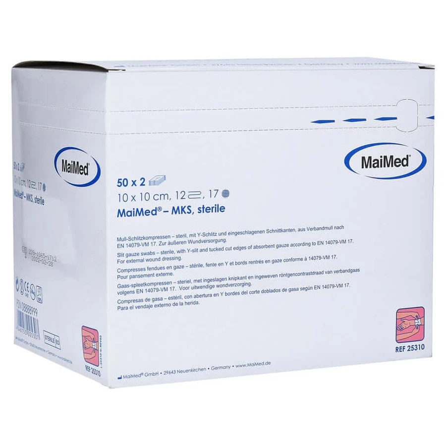 Slit compresses 10x10 cm sterile 12 fold 50X2 pcs.