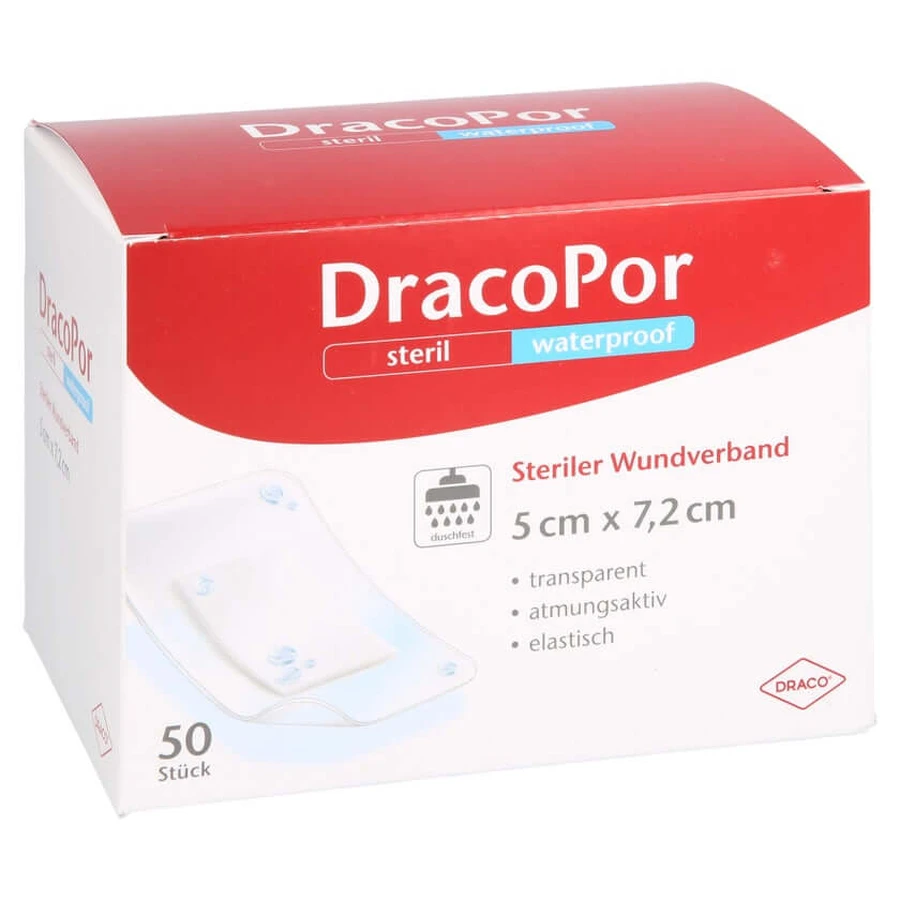 Dracopor Wodoodporny opatrunek na rany 5x7,2 cm 50 szt.: ceny i cechy