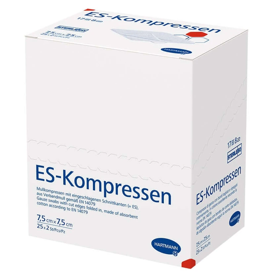ES Gaaskompressen steriel 7,5 x 7,5 cm, 17 draden, 8-laags 25X2 st.