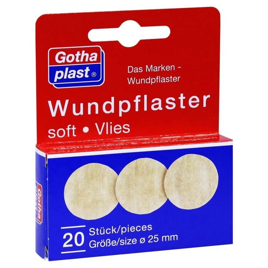 Esparadrapo para heridas Gothaplast de vellón suave de 2,5 cm de diámetro 20 uds.