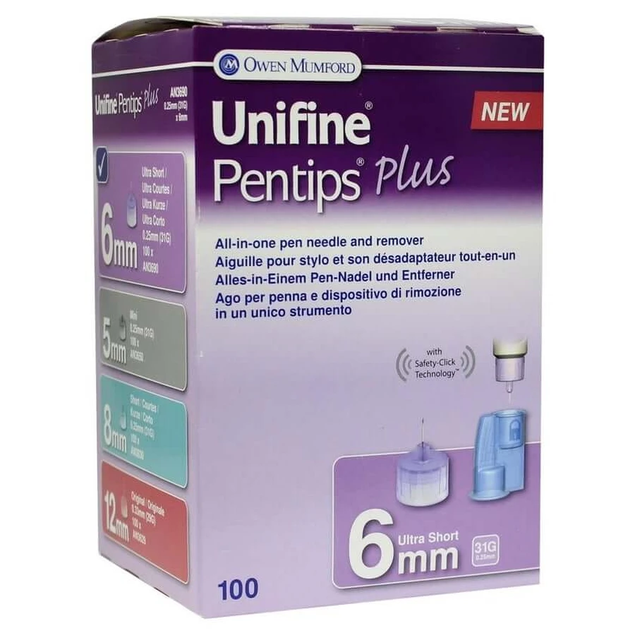 Unifine Pentips plus canule 31 G 6 mm 100 stuks.