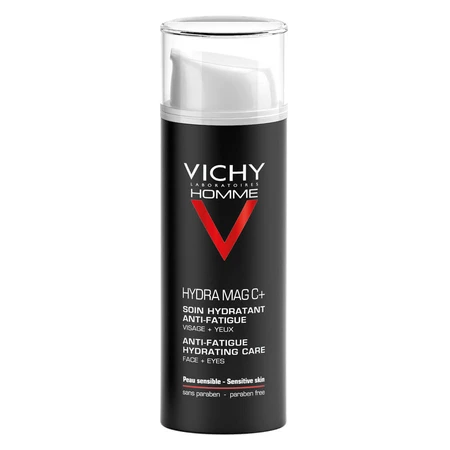Vichy Homme Hydra Mag C Crema Hidratante con efecto antifatiga para rostro y contorno de ojos, 50 ml