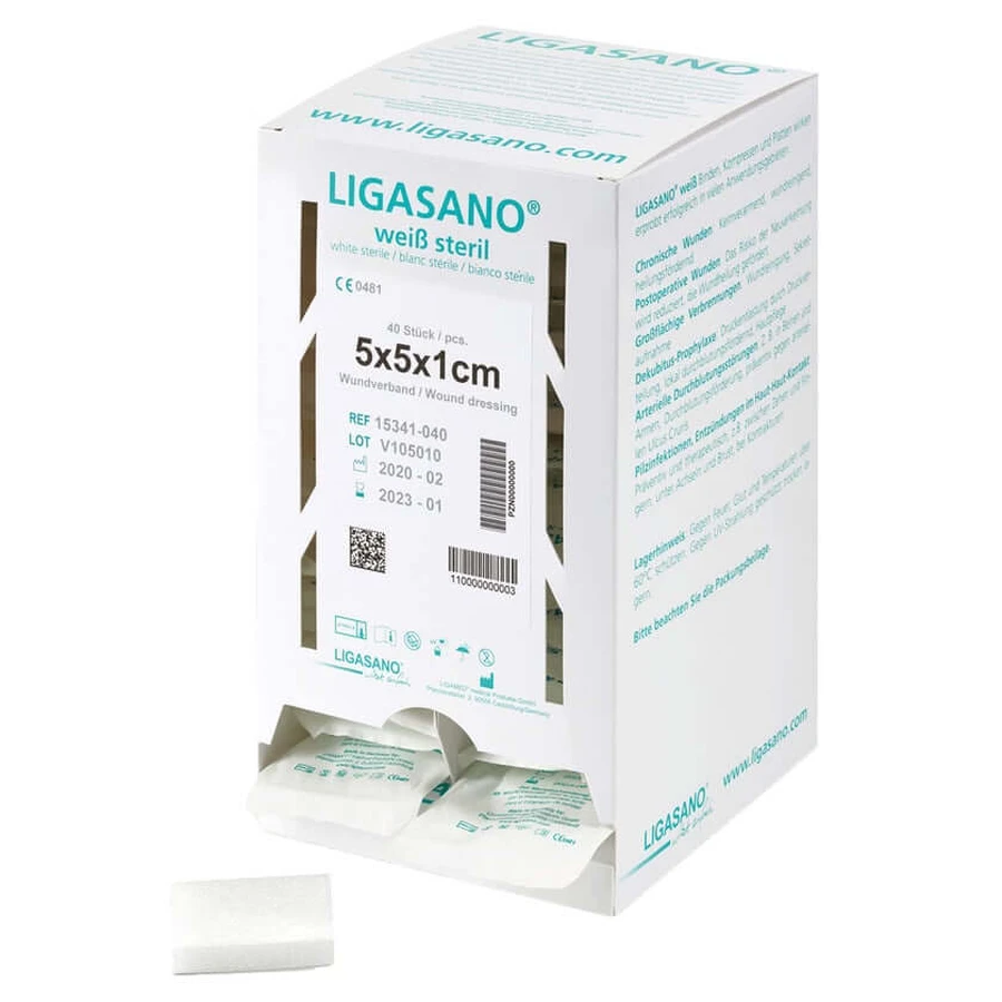 Ligasano weiß Verband 1x5x5 cm steril Sp 40 St