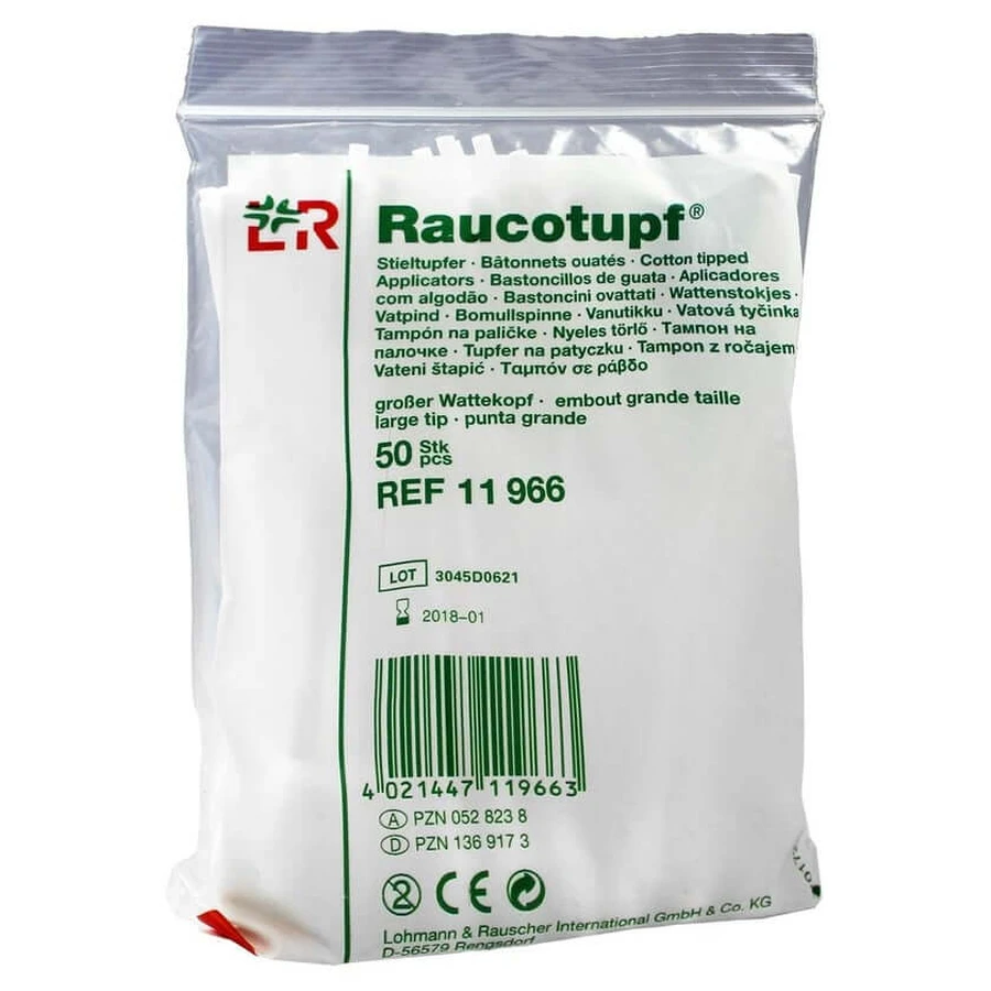 Raucotupf stick swab large absorbent cotton head 50 pcs