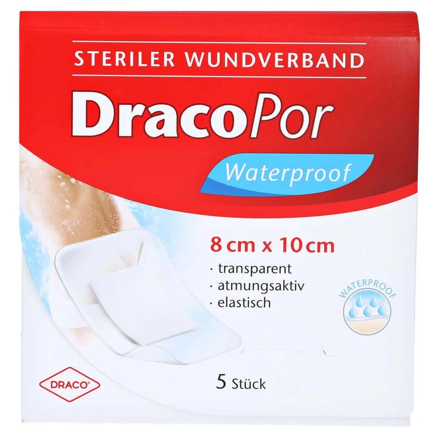 Dracopor Wodoodporny opatrunek na rany 8x10cm sterylny 5 szt.: ceny i cechy