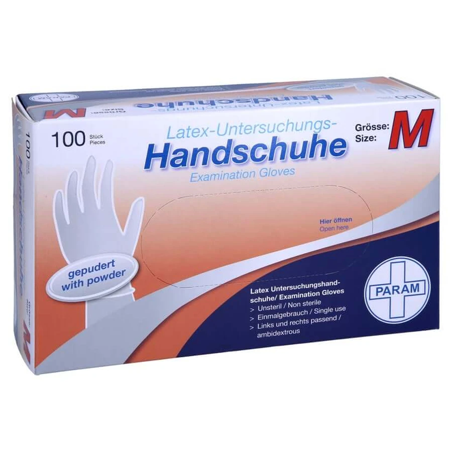Wegwerphandschoenen latex gepoederd M 100 stuks