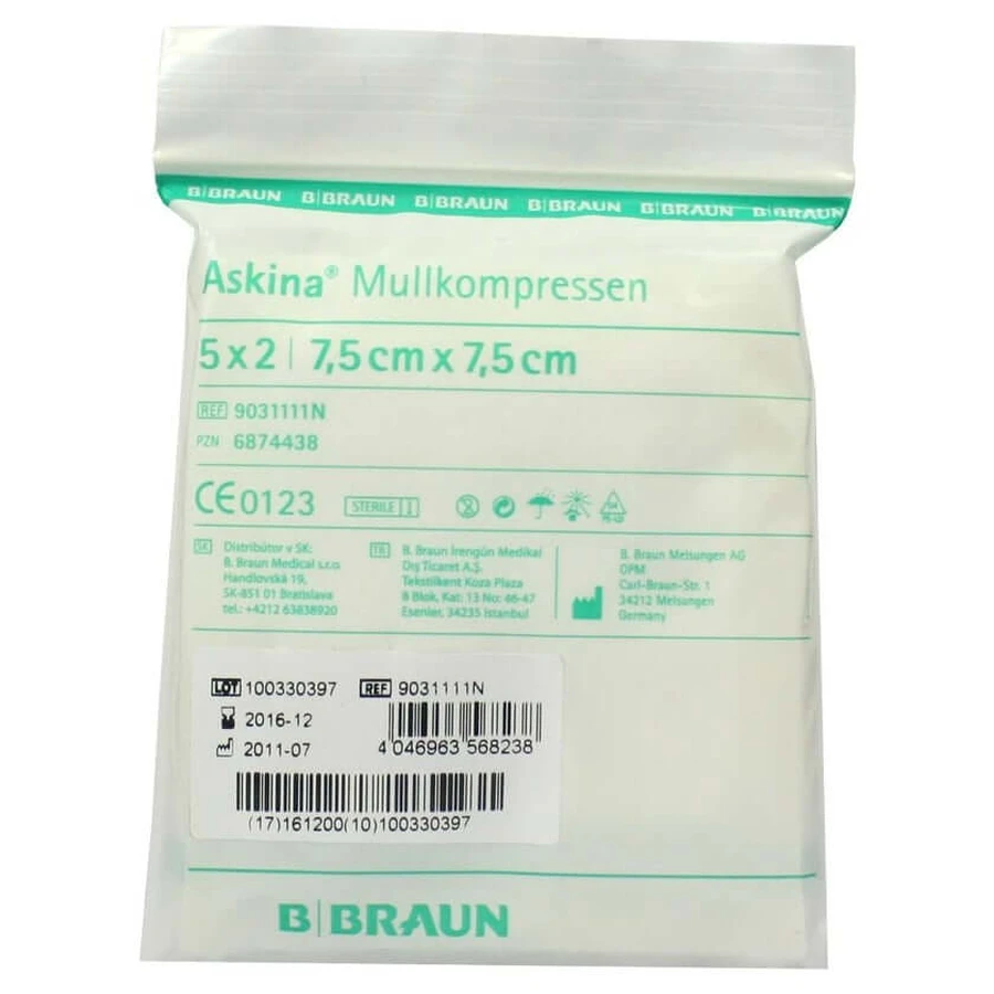 Askina compresses de gaze 7,5x7,5cm stériles 5X2 pcs.