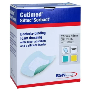 Cutimed Siltec Sorbact PU dressing 7.5x7.5 c 10 pcs.