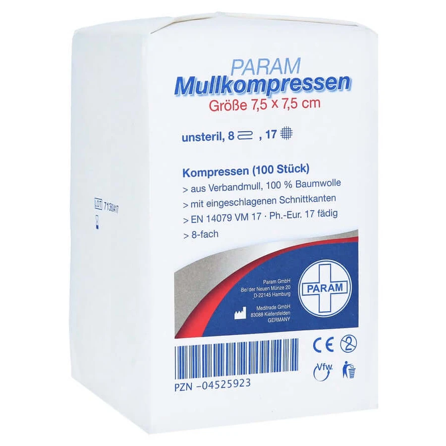 Gauze compresses 7.5x7.5 cm non-sterile 8x 100 pcs.