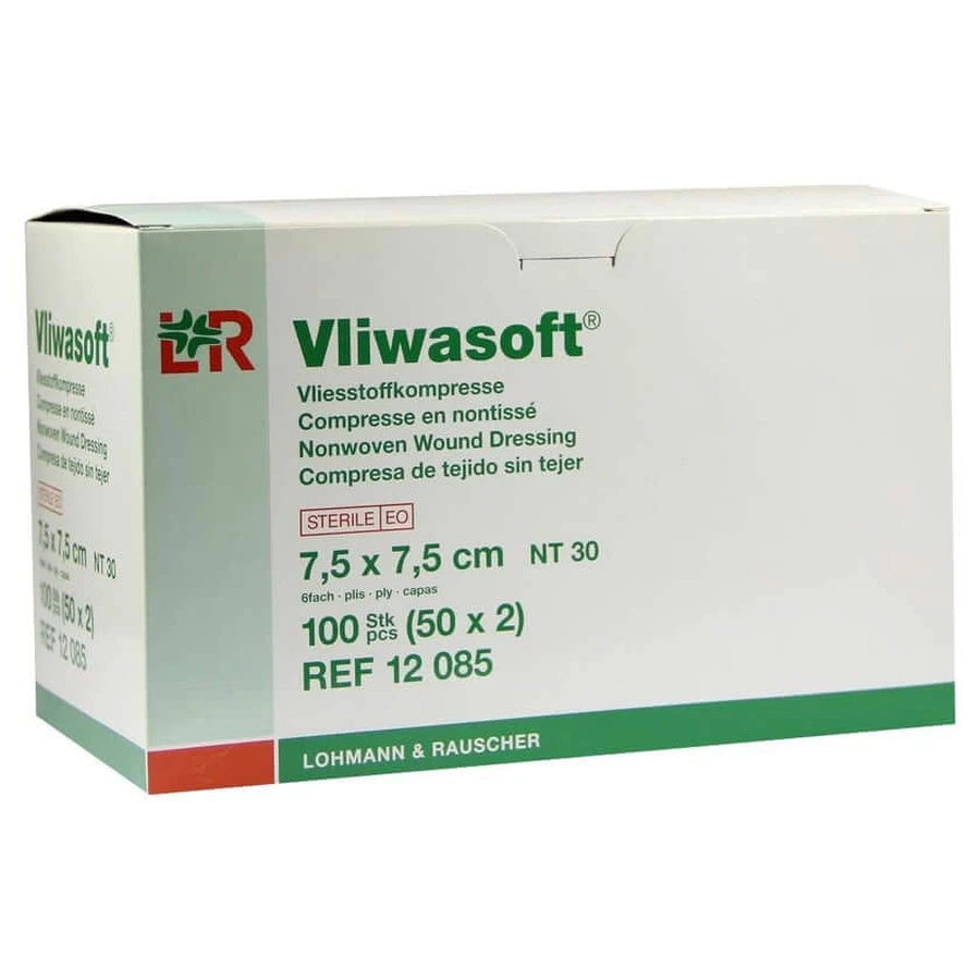 Compresses non tissées Vliwasoft 7,5 x 7,5 cm 6 plis stériles 50X2 pcs.