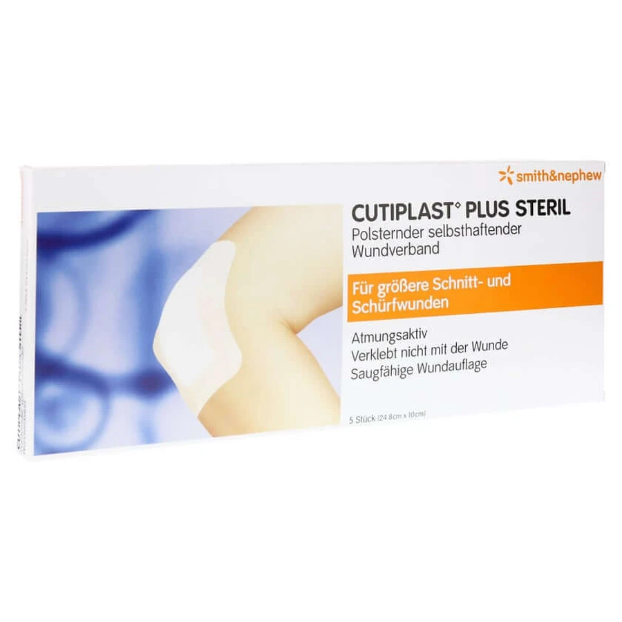 Bandaż Cutiplast Plus, sterylny, 10 x 24,8 cm, opakowanie zawierające 5 sztuk: ceny i cechy