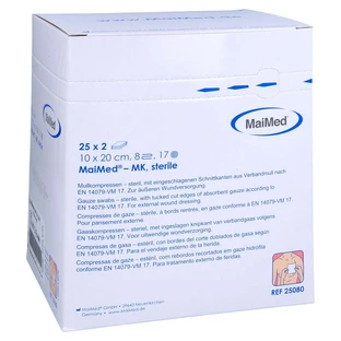 Gauze pads, 10x20 cm, sterile, 8-ply, 25 x 2 packs