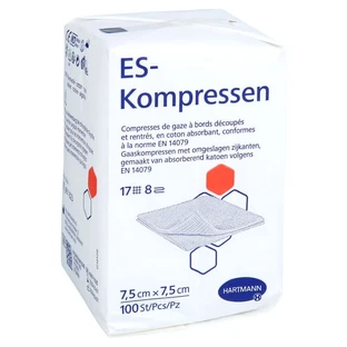 Non-sterile Es-compresses, 7.5 x 7.5 cm, 8-ply, 100 count