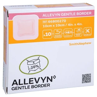 Pansement en mousse Allevyn Gentle Border 10 x 10 cm, paquet de 10