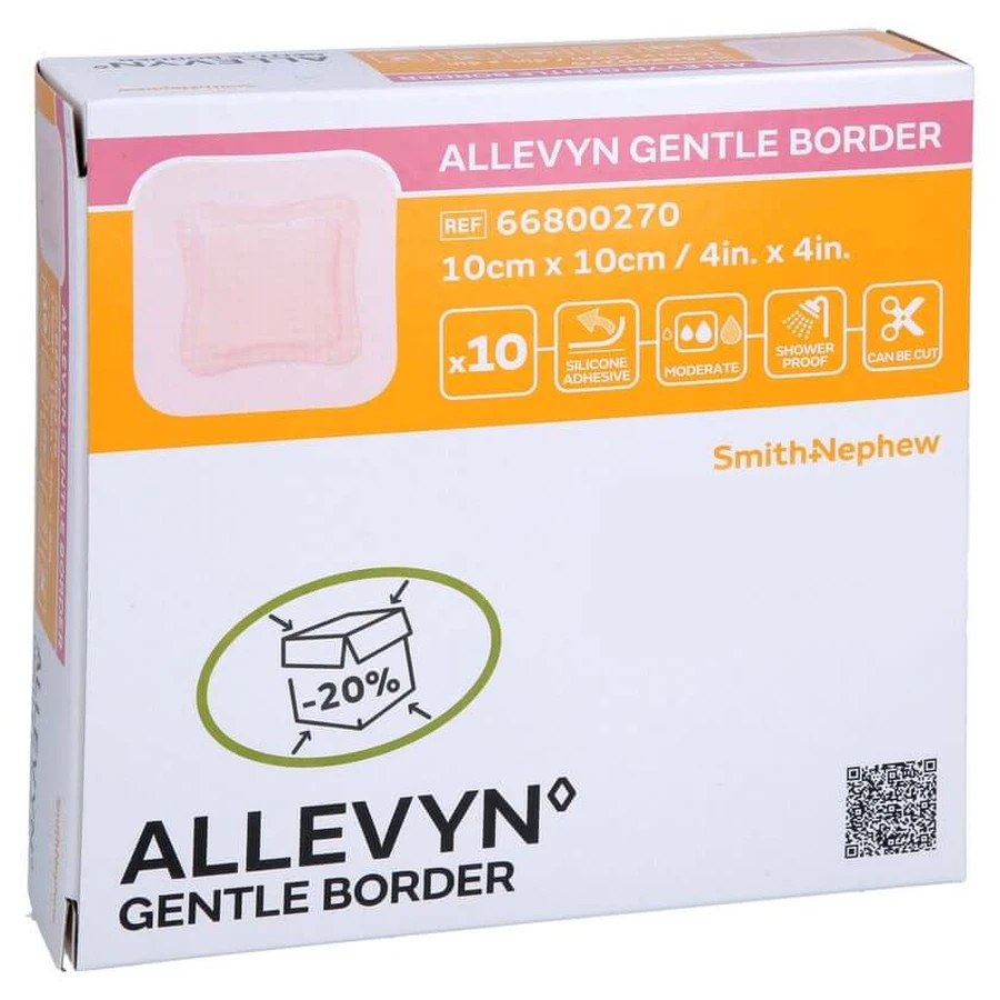 Pansement en mousse Allevyn Gentle Border 10 x 10 cm, paquet de 10