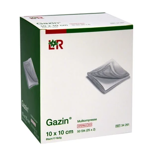 Gauze compress, 10x10 cm, sterile, 8-ply, 25 x 2 pcs