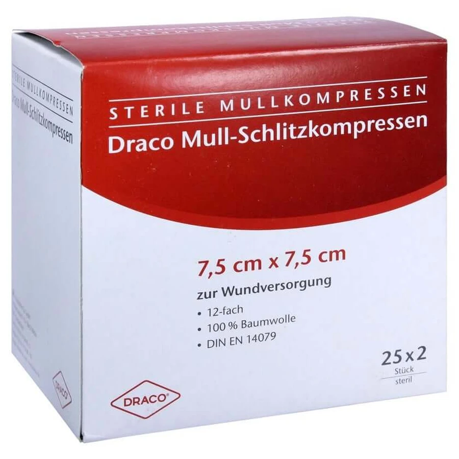 Slit gauze pads, 7.5 x 7.5 cm, sterile, 25 x 2 pcs