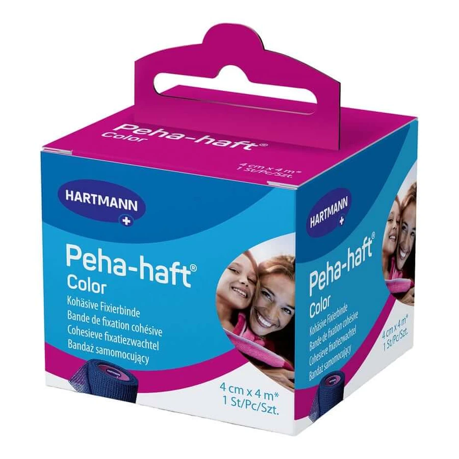 PEHA-HAFT Color Adhesive Bandage, Latex-Free, 4 cm x 4 m, Blue, 1 piece