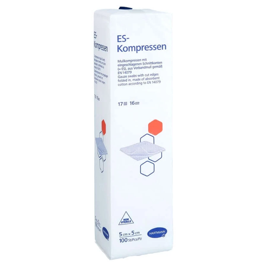 Non-sterile Es-compresses, 5x5 cm, 16-ply, 100 count