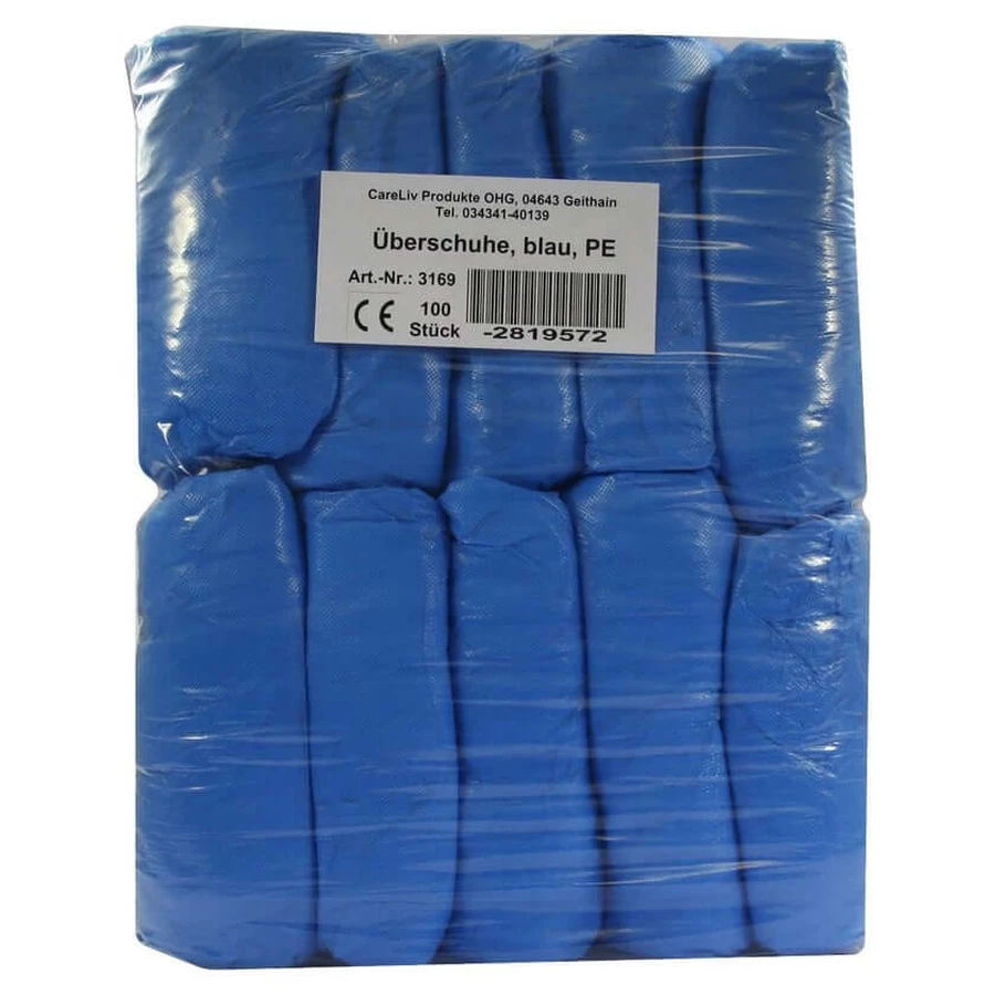 Disposable Plastic Shoe Covers, Blue, 100 Count