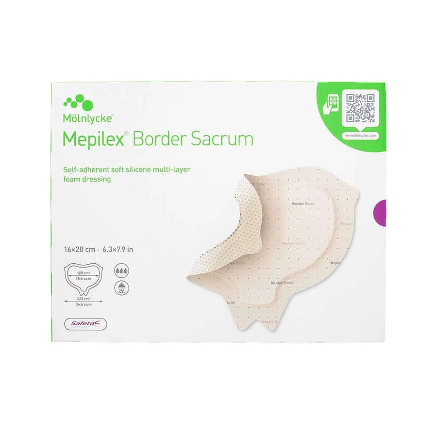 Mepilex Border Sacrum Foam Dressing, 16 x 20 cm, Sterile, 5 pcs