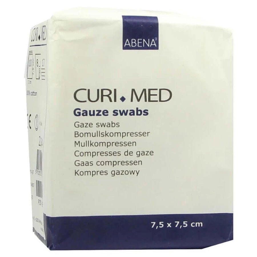 Gauze pads, 7.5 x 7.5 cm, non-sterile, 8-ply, 100 count