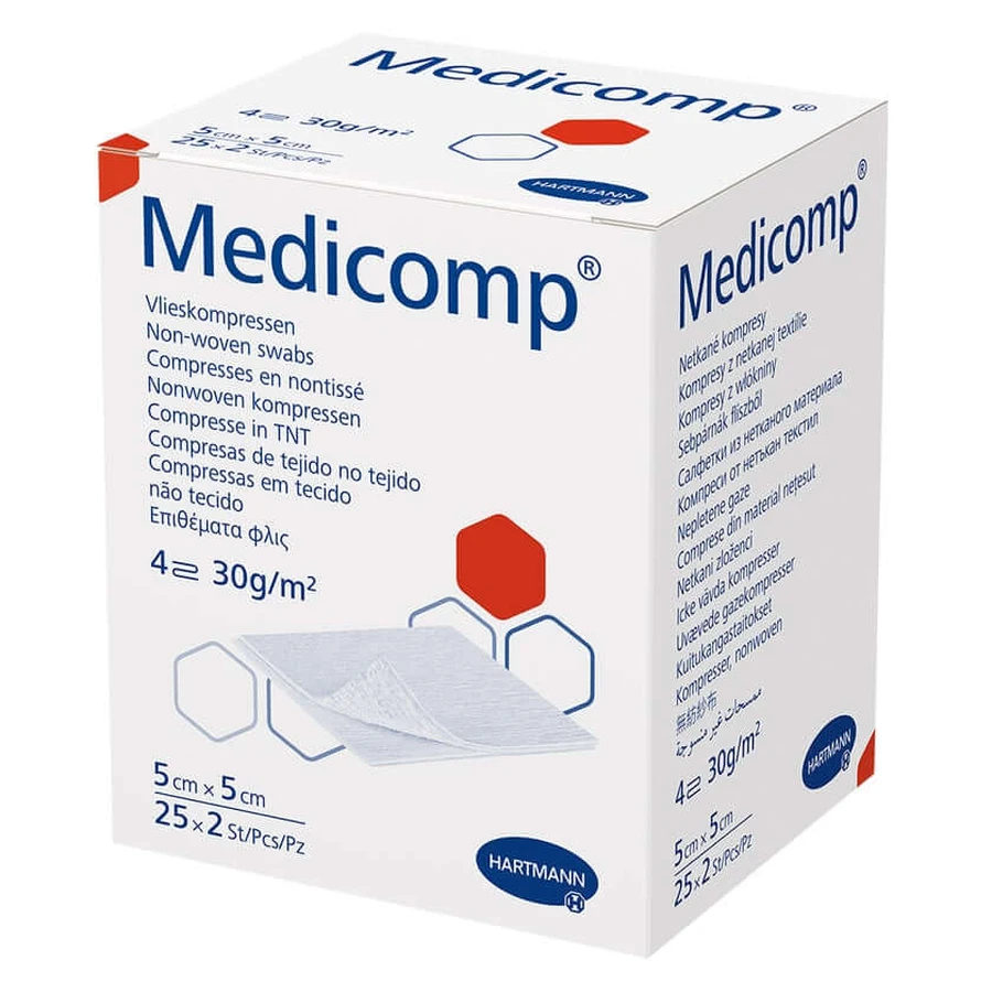 Medicomp Sterile Non-Woven Gauze, 5x5 cm, 4-ply, 25 x 2 pcs