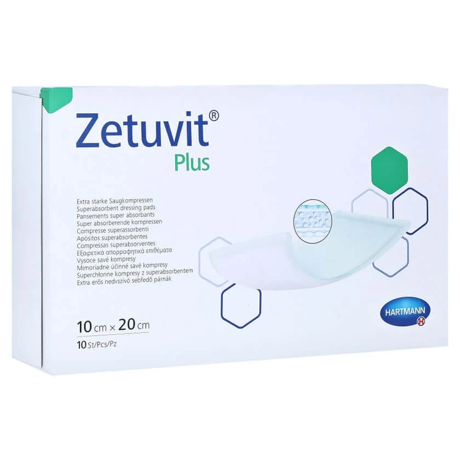 Compresas absorbentes extrafuertes Zetuvit Plus, estériles, paquete de 10 unidades