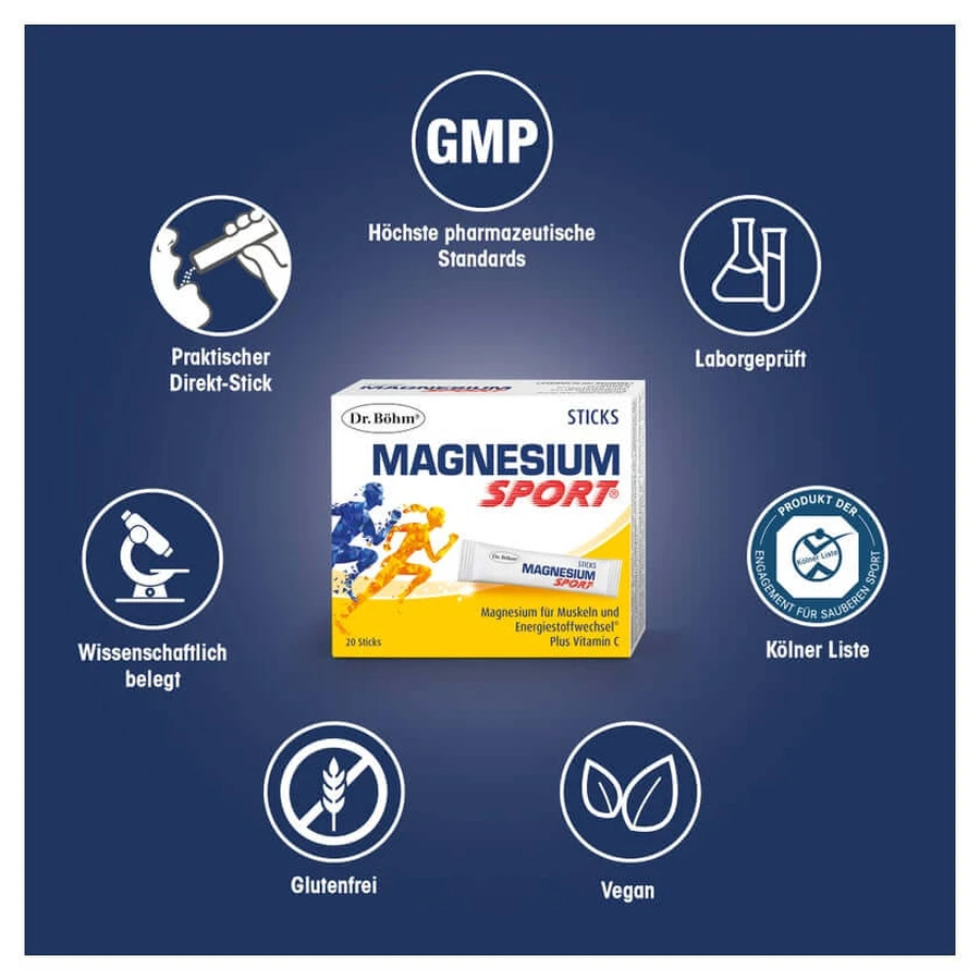 Dr. Böhm Bâtonnets de magnésium pour le sport, 20 x 1,5 g