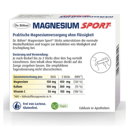 Dr. Böhm Bâtonnets de magnésium pour le sport, 20 x 1,5 g
