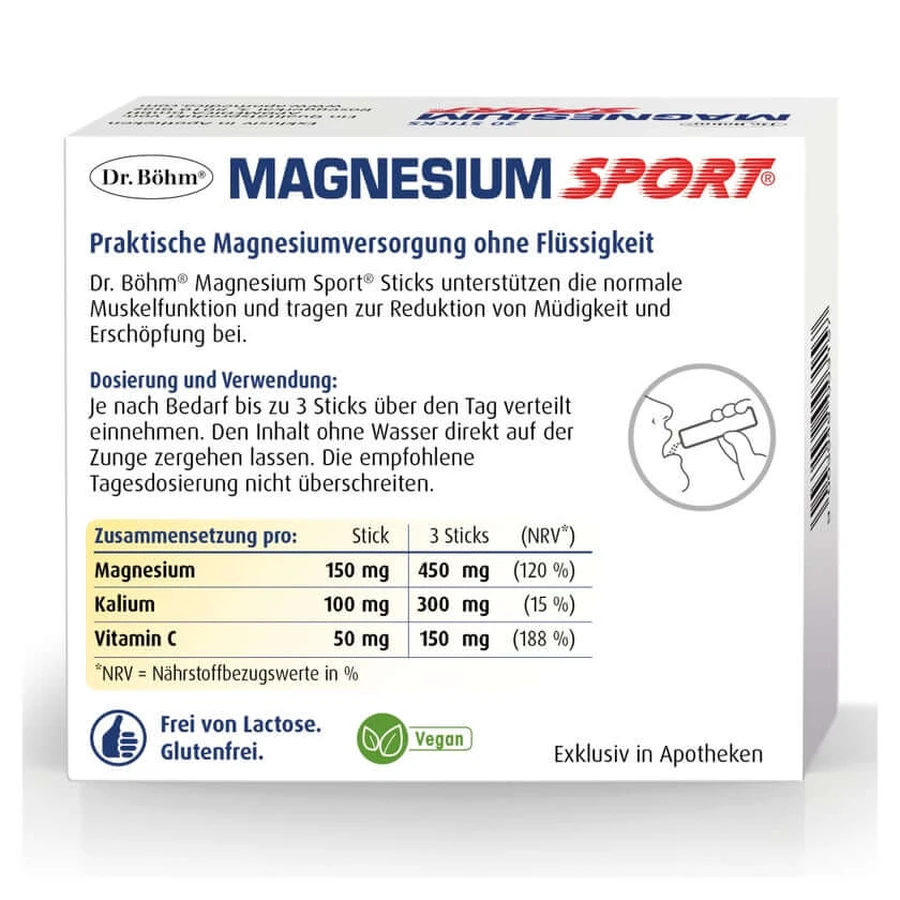 Dr. Böhm Bâtonnets de magnésium pour le sport, 20 x 1,5 g