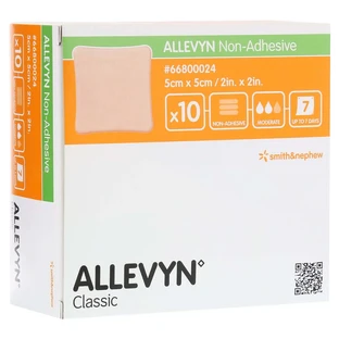 Apósito para heridas Allevyn no adhesivo, 5 x 5 cm, paquete de 10 unidades