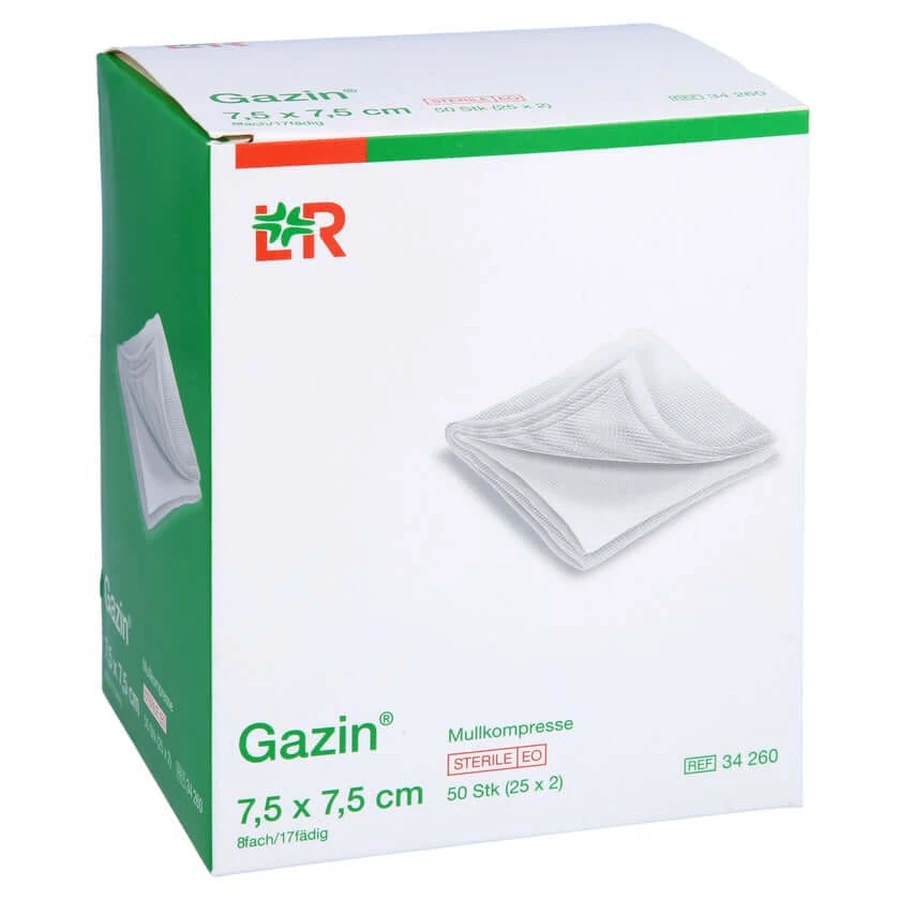 Gauze pads, 7.5 x 7.5 cm, sterile, 8-ply, 25 x 2 pcs