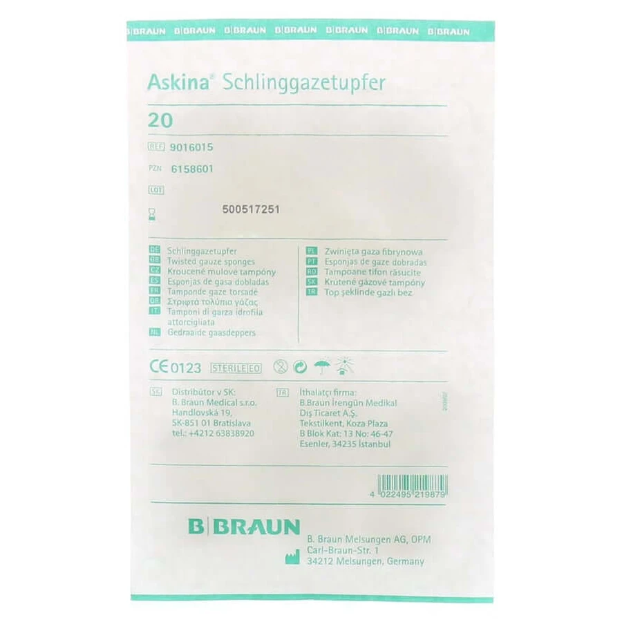 Askina Sterile Gauze Swabs, Plum-Sized, 20 Count