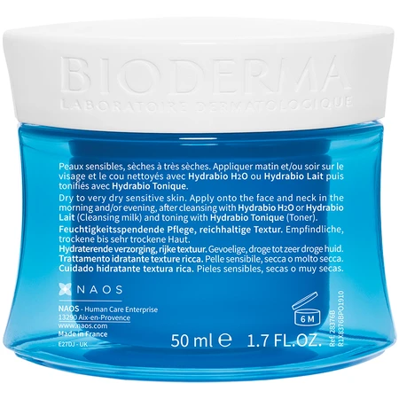 Bioderma Hydrabio Crème Hydratante pour Peaux Sensibles et Sèches, 50 ml