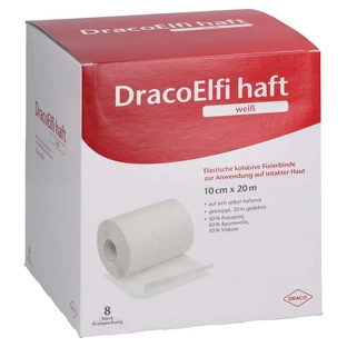 Dracoelfi Zelfklevend elastisch fixatieverband, 10 cm x 20 m, wit, 8 stuks