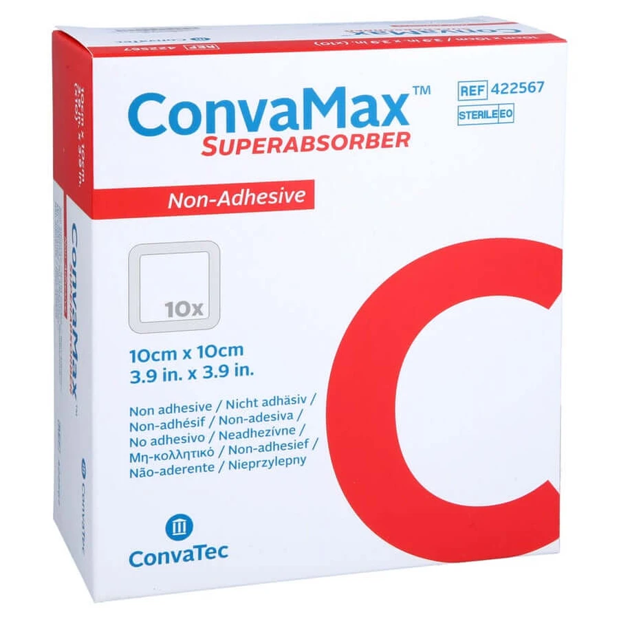 Compresas superabsorbentes Convamax, sin adhesivo, 10 x 10 unidades