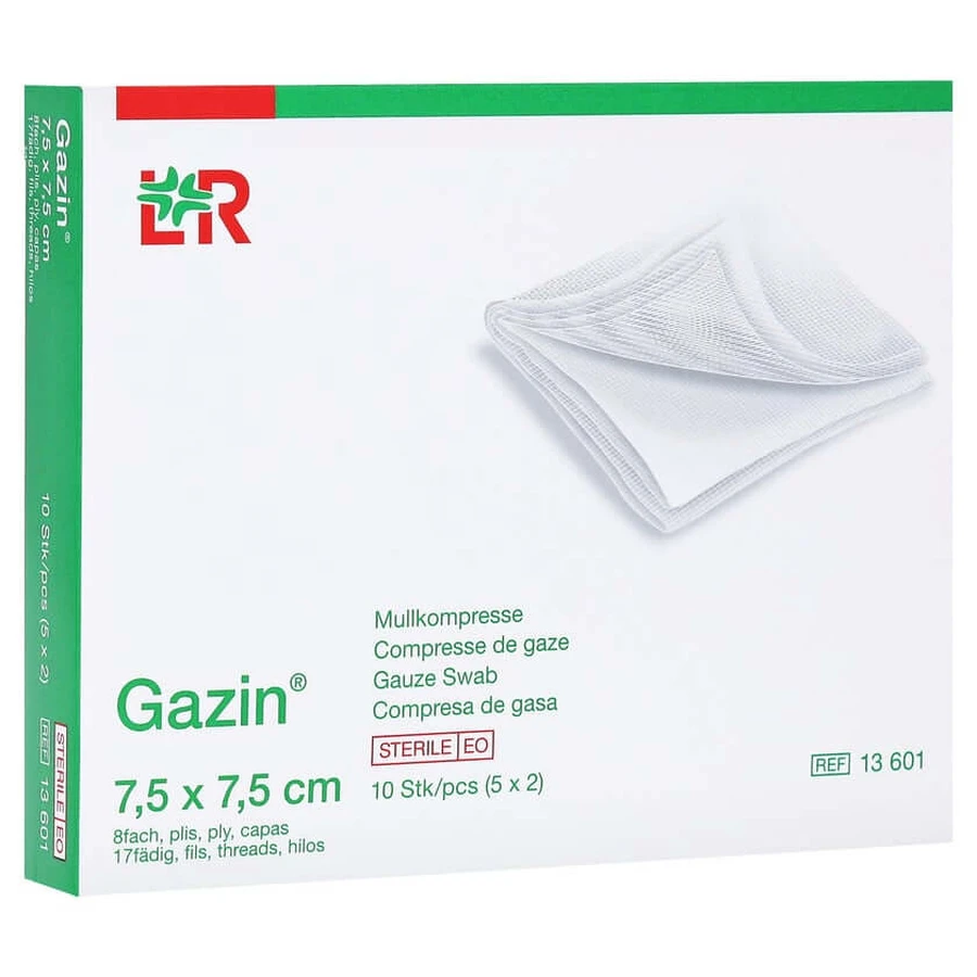 Gauze pads, 7.5 x 7.5 cm, sterile, 8-ply, 5 x 2 pcs