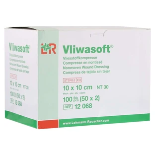 Vliwasoft Non-woven Compresses 10 x 10 cm, 6-ply, Sterile, 50 x 2 pcs