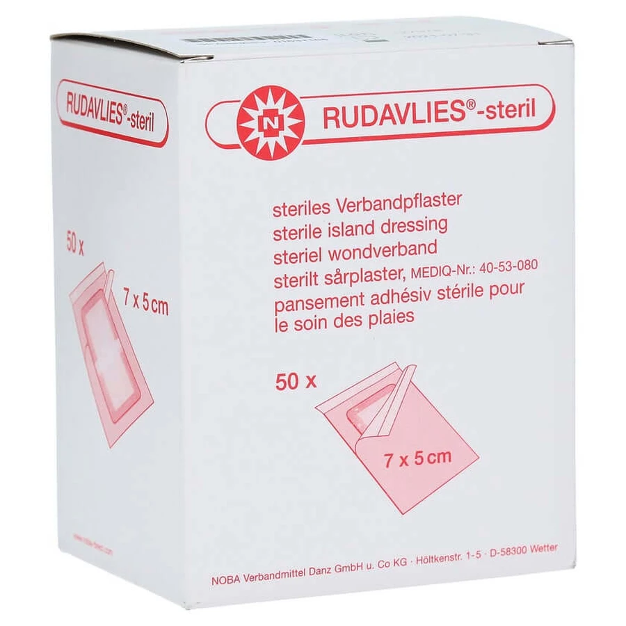 Pansements adhésifs stériles Rudavlies, 5 x 7 cm, paquet de 50