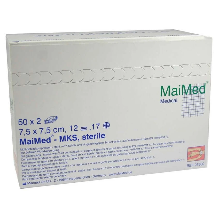 Slit compresses, 7.5 x 7.5 cm, sterile, 12 pieces, 50 packs of 2
