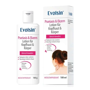 Lotion Evolsin contre le psoriasis et l'eczéma pour le cuir chevelu et le corps, 100 ml
