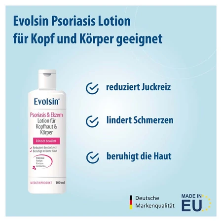 Lotion Evolsin contre le psoriasis et l'eczéma pour le cuir chevelu et le corps, 100 ml
