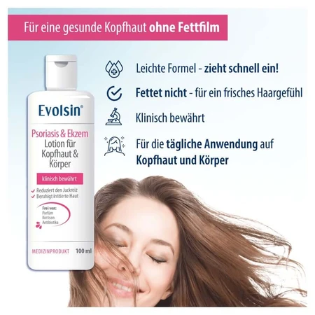 Lotion Evolsin contre le psoriasis et l'eczéma pour le cuir chevelu et le corps, 100 ml