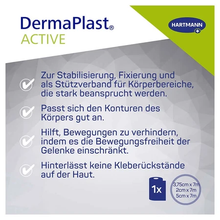 DermaPlast Active Sport Tape, wit, 3,75 cm x 7 m, 1 rol